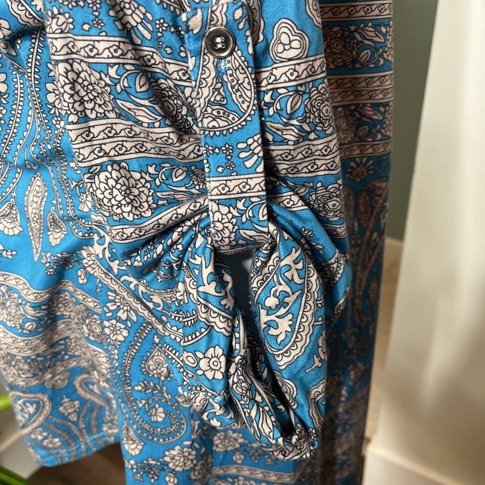 Luckymore Womens Zip Neck Long Sleeve Flowy Tunic Top Size XXL-Turquoise Paisley - Picture 8 of 11